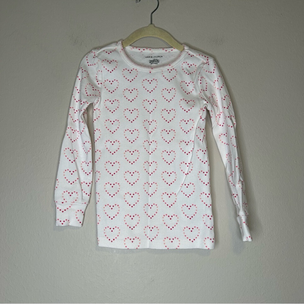 Janie and Jack Girls Heart Print‎ Pajama Shirt White Size 5